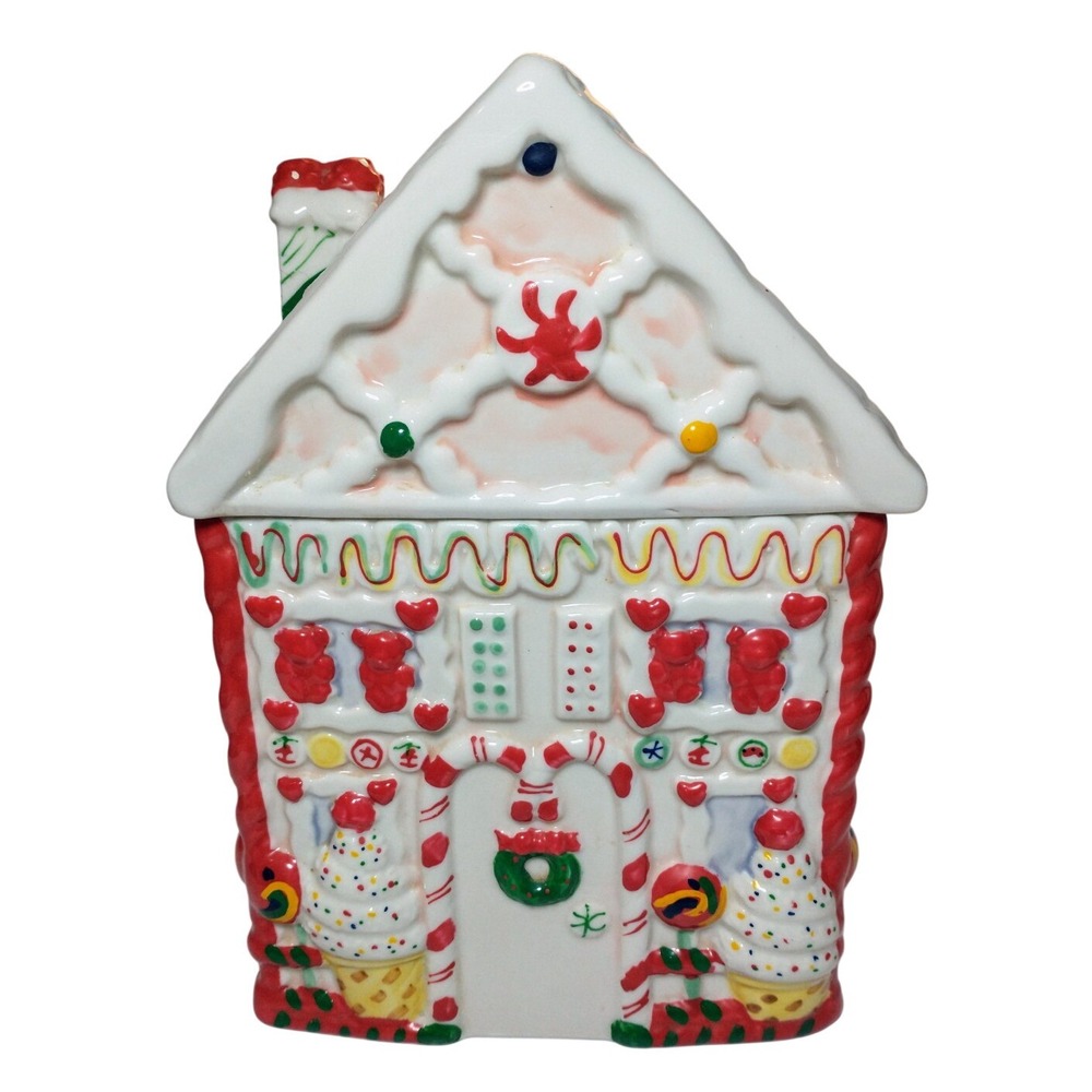 Vintage Christmas Gingerbread House Ceramic Cookie Jar Hand Painted Kitsch Retro - Picture 2 of 9